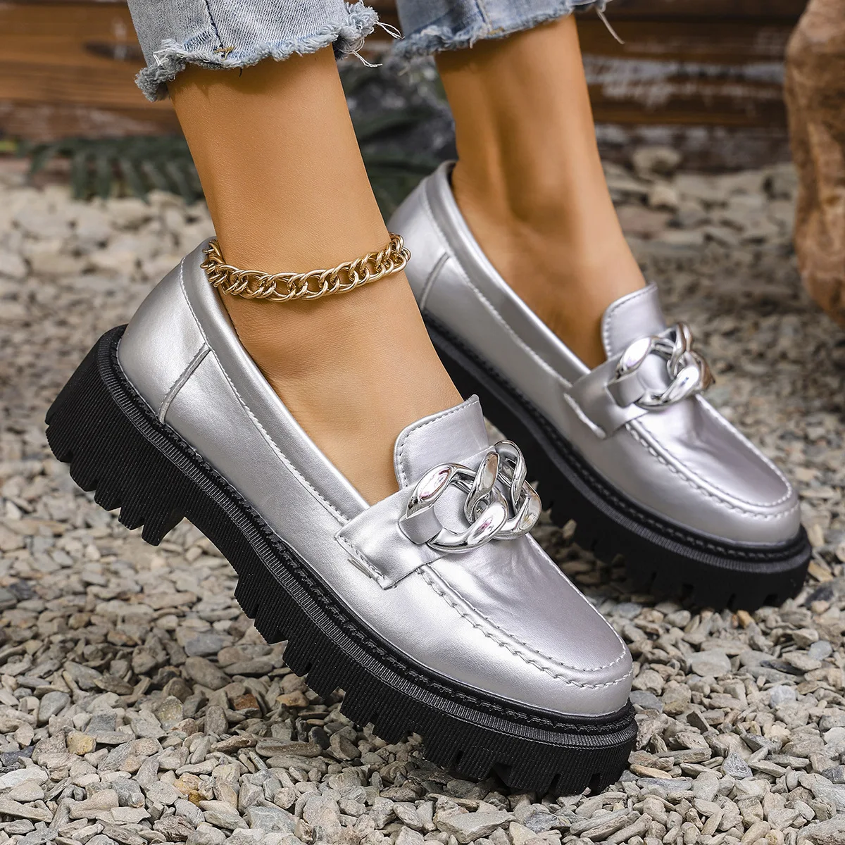 

Shoes Woman Comfortable And Elegant Female Footwear Casual Sneaker British Style Round Toe Loafers With Fur Modis All-Match Genu