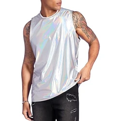 High Quality Comfortable Men Vest Top Fall Fit Outdoor Round Collar Seamless Silver Sleeveless Slim Solid Color