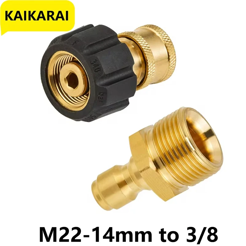 Tool Daily Pressure Washer Quick Connect Fittings Brass 3/8'' Hose Adapter Set M22 14mm to M22 Metric Fitting 5000 PSI