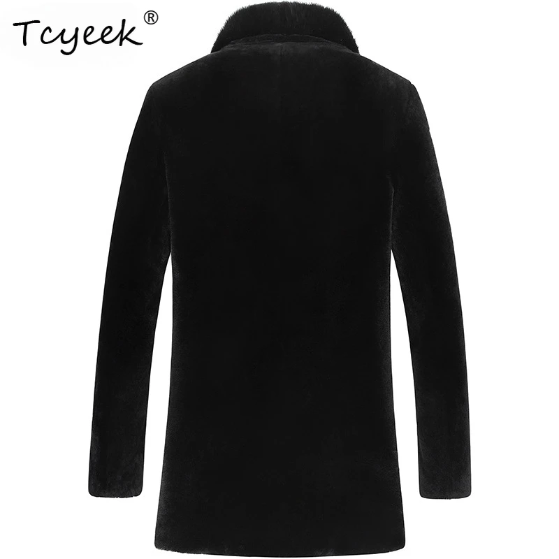Tcyeek Echte Wolle Jacke Männer Winter Kleidung Warme Schafe Lammfell Mantel Nerz Pelz Kragen Mid-länge Herren Mäntel 2025ут esam Зим Mohamed