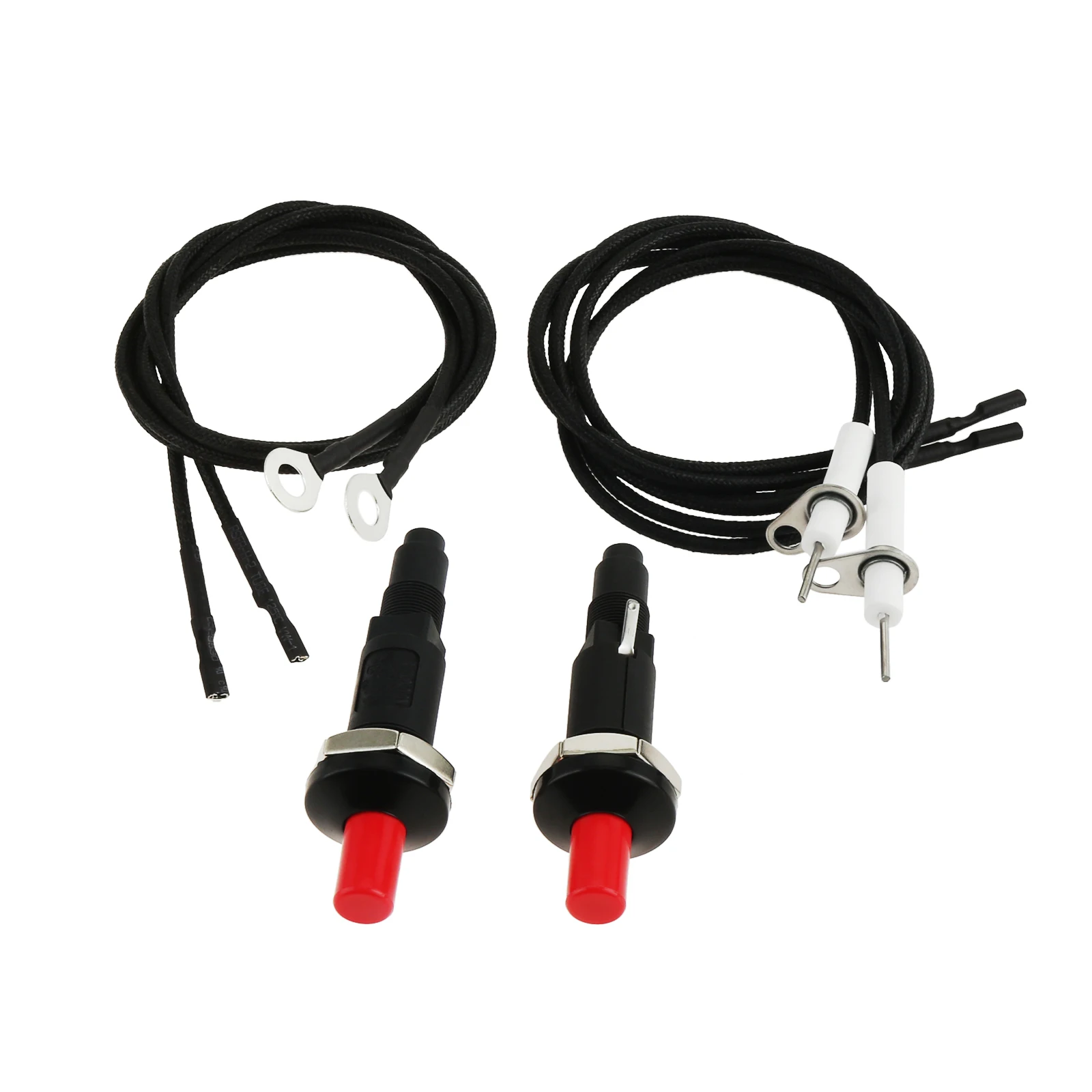 2 Set Piezo Spark Ignition Kit for Gas Fireplace Kitchen Igniter with Ceramic Electrode Ignition Spark Plug Wire and Ground Wire