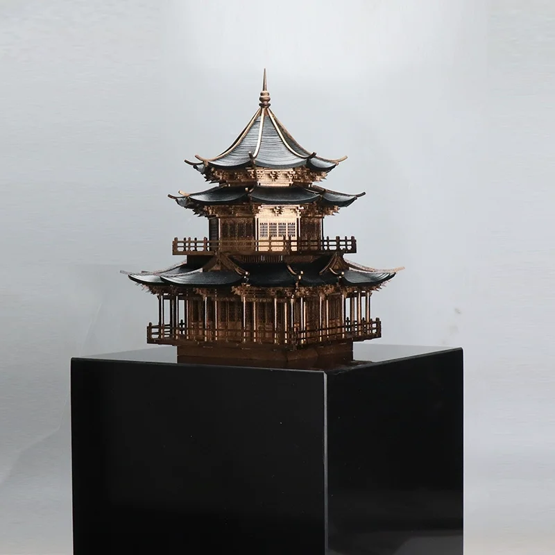 New Chinese Style Dark Green Handmade Patchwork Model Ornament Ancient Architecture Piece