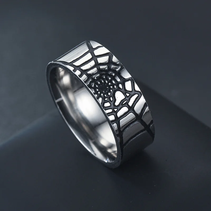 Men' Rings Homme Titanium Steel Ring For Men Spider's Web Oil Drop Punk Ring  Fashion Jewelry Accessories Gift Wholesale