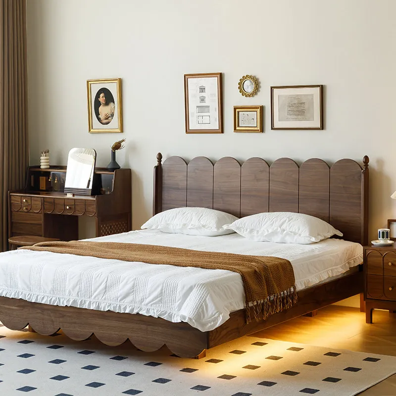 

Solid wood bed, North American black walnut furniture, small apartment, master bedroom, 1.8m double bed, log suspension bed