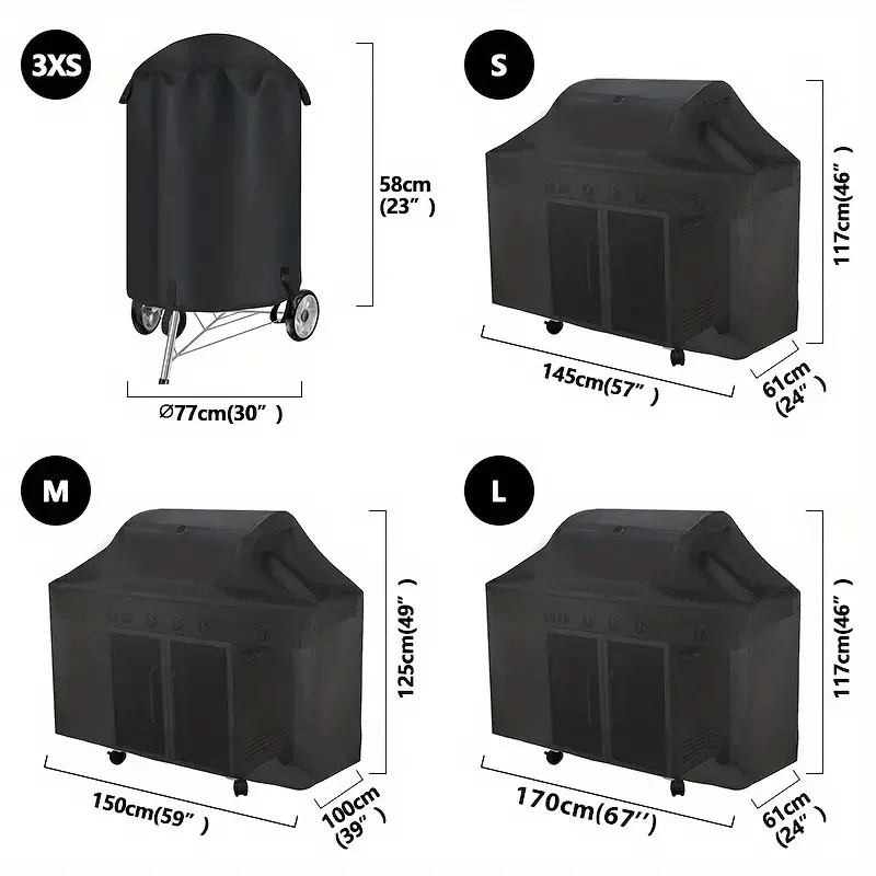 BBQ Gas Grill Cover UV Protective Durable Convenient Fits Weber Char-Broil Grill Furniture Cover Black view 5