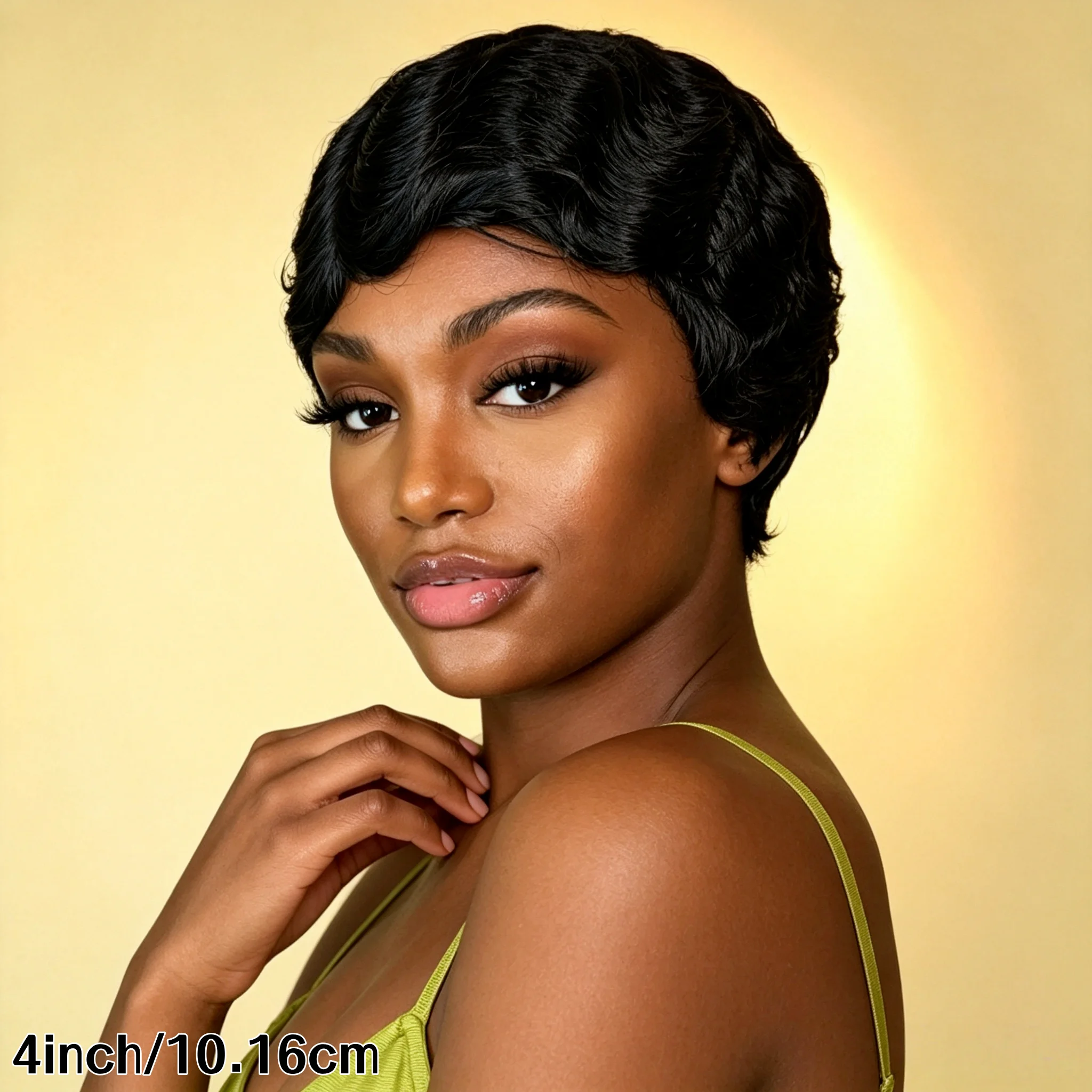 Short Finger Wave Pixie Human Hair Wig Black Color Machine Made Real Human Hair Wigs For Black Women Fashion Vintage Style Daily
