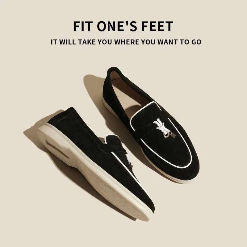 New Fleece Lined Genuine Leather Slip-On Loafers Flat Bottom Casual Shoes Men's Comfortable Soft Sole round Toe Flat Heel