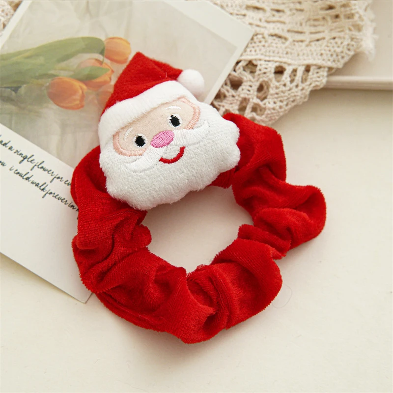 2022 Merry Christmas Plush Hair Scrunchies Christmas Tree Santa Elk Flannel Hair Rope Women Hair Accessories Gifts Hair Bands