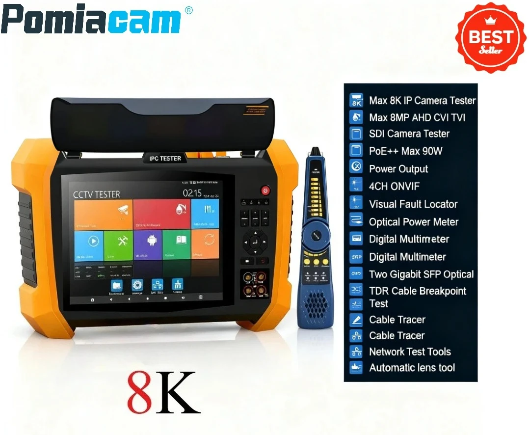 8K IP CCTV Tester  H20 with 90W PoE Power SFP Fiber Test TDR Cable Analyzer Digital Multimeter OPM VFL WiFi Network Tools