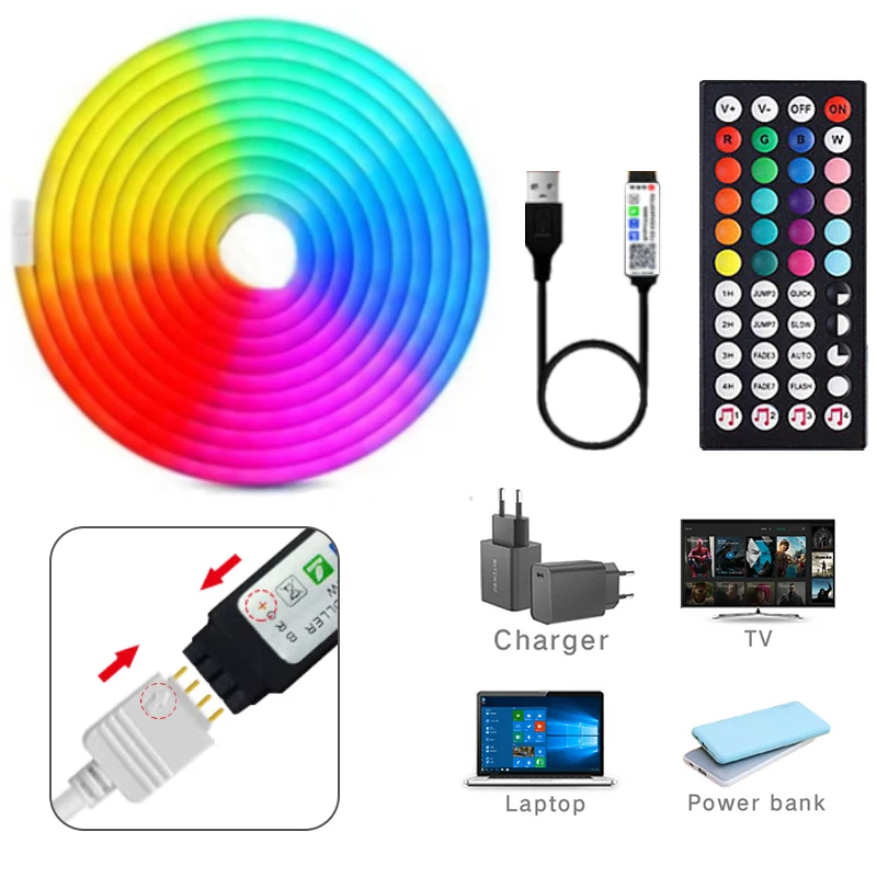 USB RGB Neon LED Strip Wodoodporna Elastyczna Taśma Wstążkowa Synchronizacja Muzyki Neonowe Światła z APP Control do Domu Pokój Zewnętrzne Światło