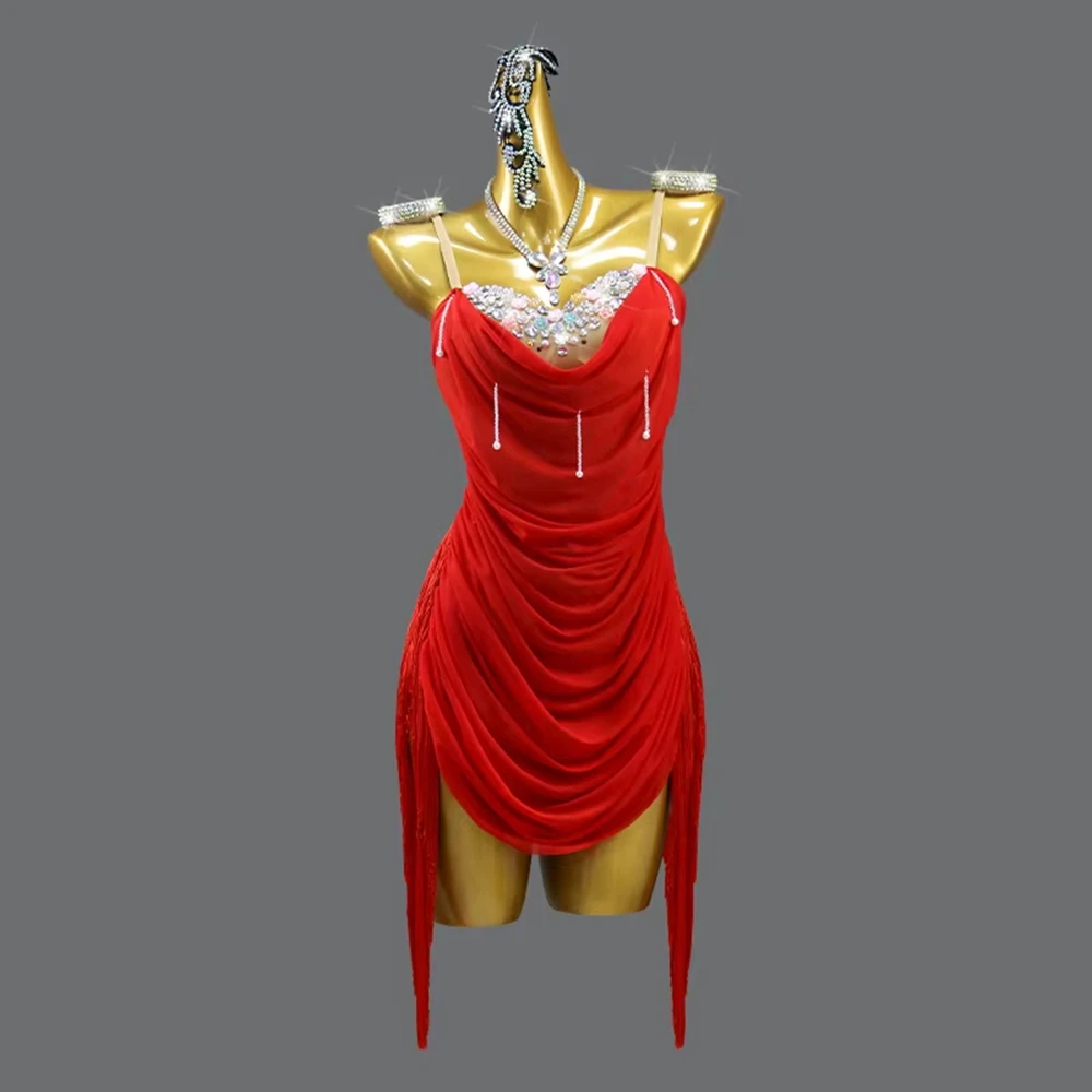 2025 New Latin Dance Dress Sexy Stage Costume Women Prom Evening Competition Skirt Line Suit Prom Ball Sports Clothes Customized