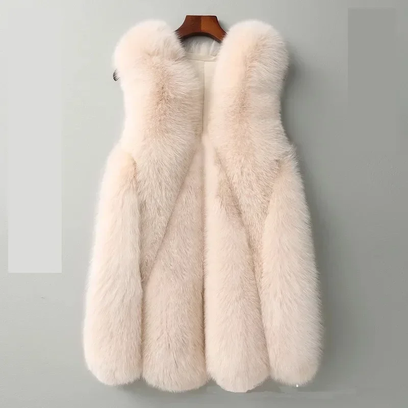 Autumn Winter Women Faux Fox Fur Coat Mid-Length Waistcoat Fashion Vest Female Casual Keep Warm Temperament Slim Outwear 2024