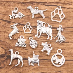 20PCS 13 Styles Mixed Alloy Animal Dogs Charms For Jewelry Making DIY Handmade Pet dog Paw Basin Letter Herat Pendant