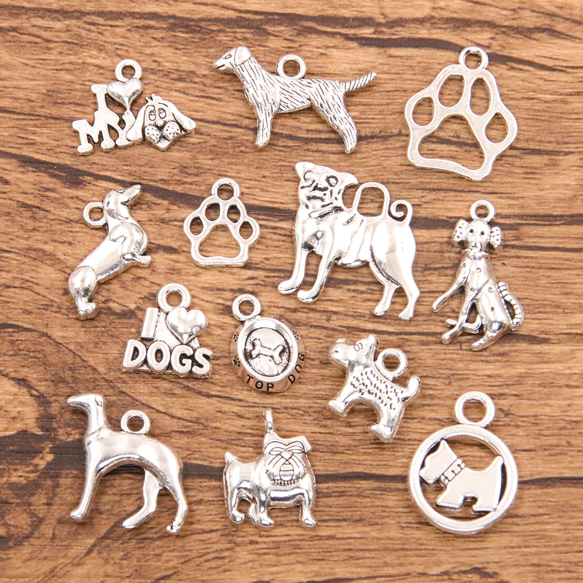 20PCS 13 Styles Mixed Alloy Animal Dogs Charms For Jewelry Making DIY Handmade Pet dog Paw Basin Letter Herat Pendant