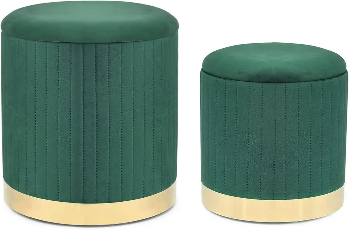 

Round Velvet Storage Ottoman,Vanity Stool Chair,Upholstered Foot Rest Stool With Gold Plating Base For Living Room Or Bedroom