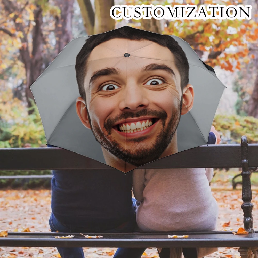 Custom Print Folding Umbrella, Personalized Pattern Photo Customized Compact Travel Umbrella, Windproof Water Repellent UPF50+