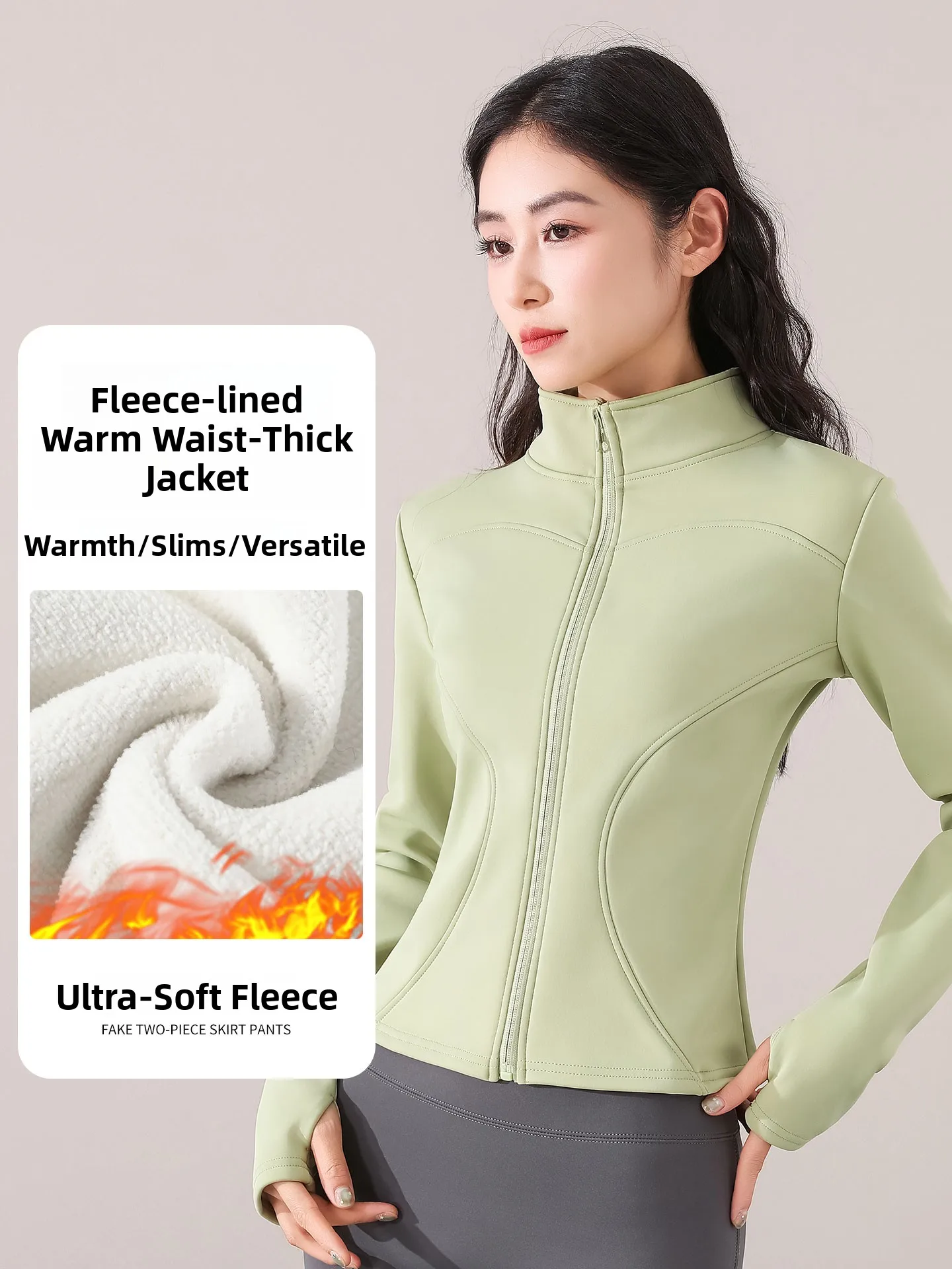 Women's Running Sport Suit Winter New Fce Thiened Fitn Jaet Morning Run Clothes Pilates Warm Bell Bot Set