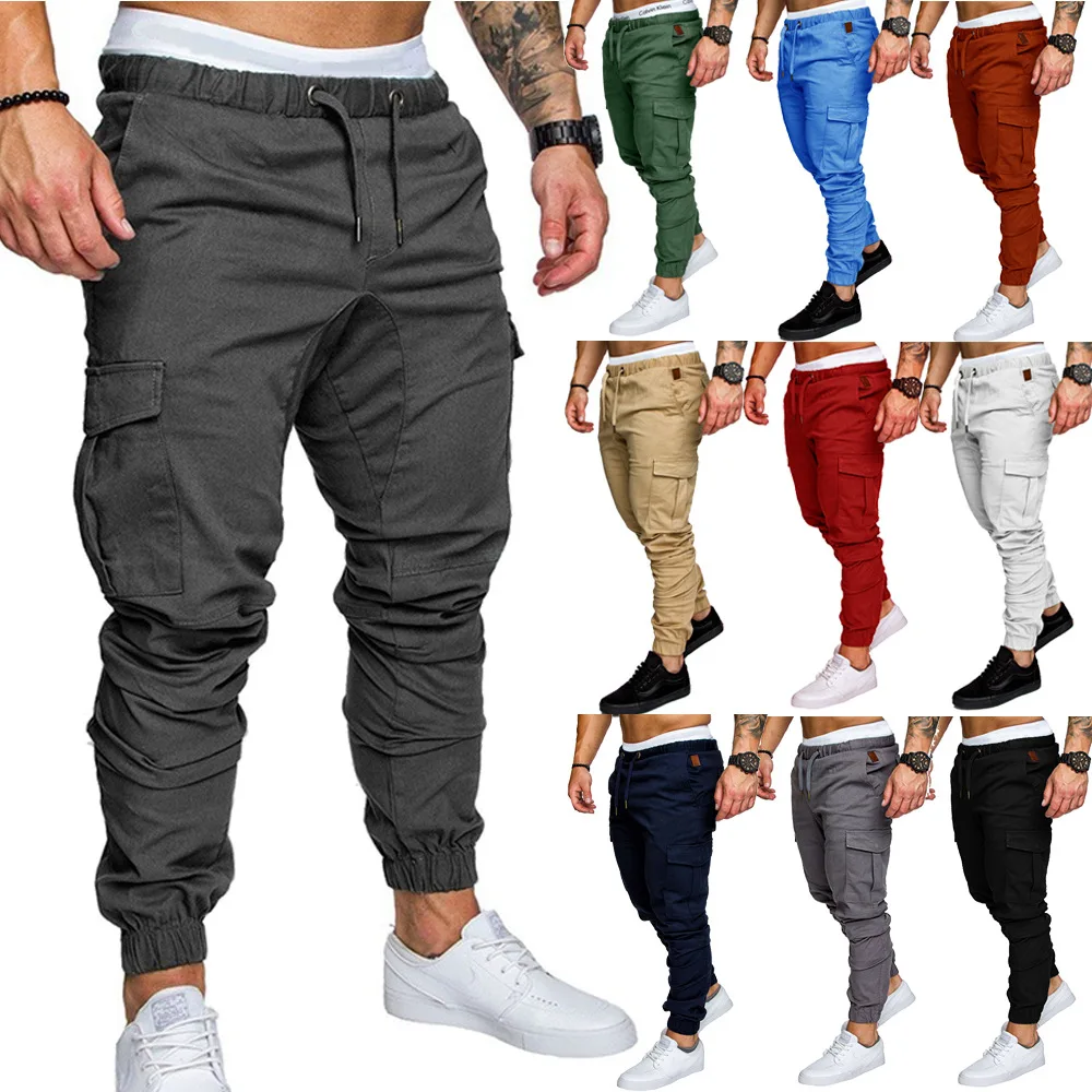 Men Casual Joggers Pants Solid Thin Cargo Sweatpants Male Multi-pocket Trousers New Mens Sportswear Hip Hop Harem Pencil Pants