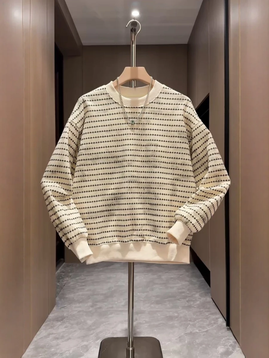 

Модный вязаный мужской свитшот с длинным рукавом и круглым вырезом, в стиле колор-блок, простой дизайн, осень-зима, новинка