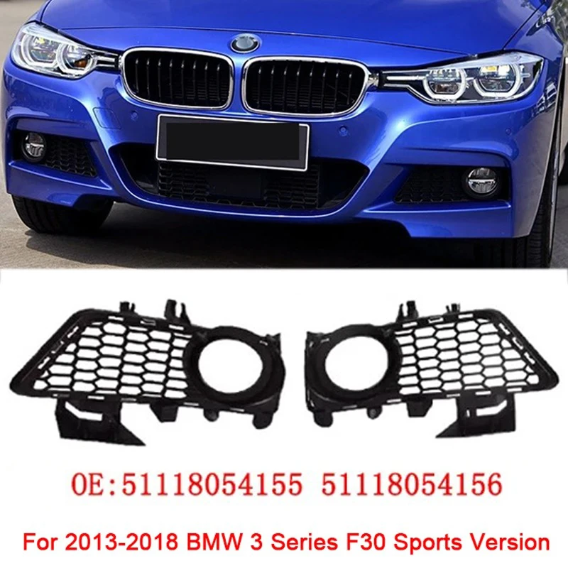 

ABS Black Car Front Bumper Fog Light Cover Lower Bezels Grill for 2013-2019 BMW 3 Series F30 51118054155 51118054156