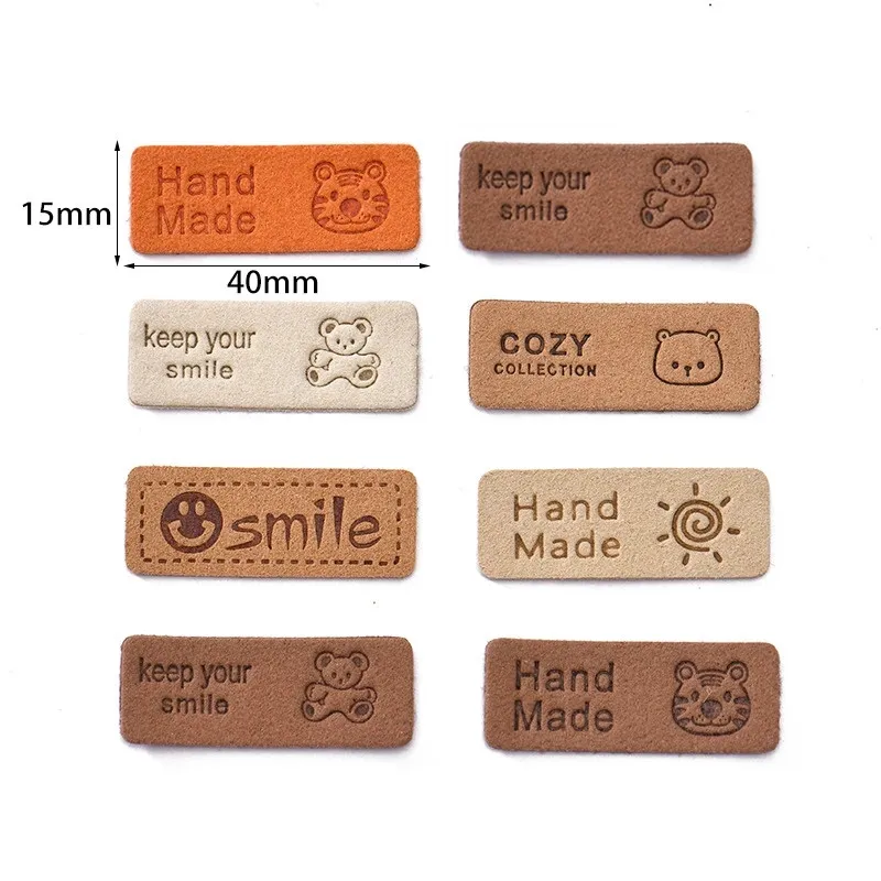 10Pcs 40x15mm Colorful Handmade Garment Labels Tags Clothes PU Leather Hand Made Jeans Hat Bags Shoes DIY Sewing Supplies