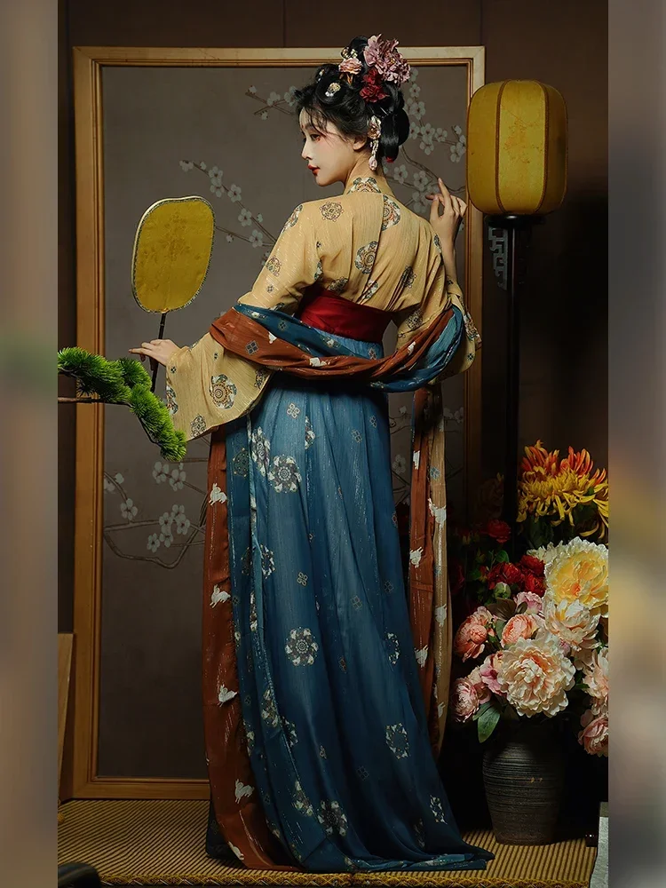 Jupe de la dynastie Tang pour femme, Hanfu chinois, Authentique, Original, Poitrine, Guofeng, Printemps, Ensemble de 4 pièces, Pibo, Phtalfur s