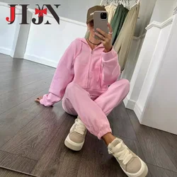 JHJN Women Hoodies Set Casual Sweatshirts Jogging Pant Outfits Sweatpants Streety Female 2 Pcs Sets Tracksuit Warm Fleece Suits