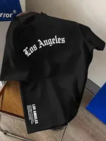 Summer luxury streetwear brand 100% pure cotton fashion Los Angeles letter print T-shirt, loose and fashionable casual T-shirt