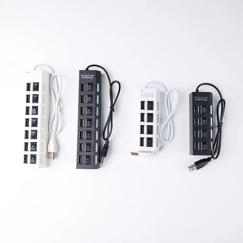 High Quality 4 / 7 Usb Port White/ Black USB Hub Outlets Small Splitter Switch Pin Light Up The Blocks Set Toy Led Light Kit