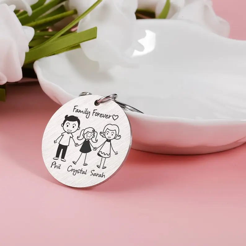 Customized Family Keychain Engraved Family Name Gifts for Parents and Children Personalized Penny Keyring for Mom and Dad