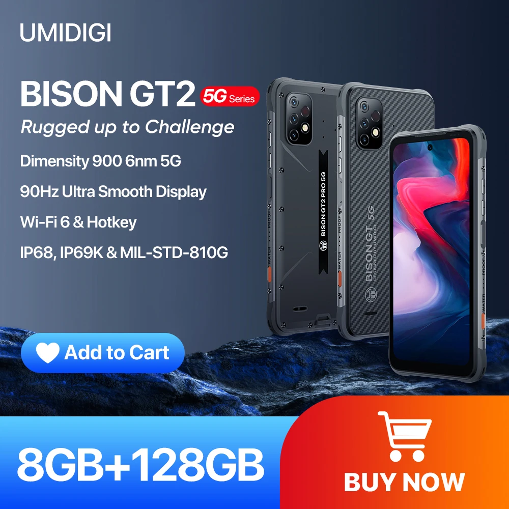 Umidigi bison gt2/gt2 pro 5g telefone robusto smartphone android ip68 dimensão 900 6.5 "fhd + 64mp câmera tripla 6150mah bateria