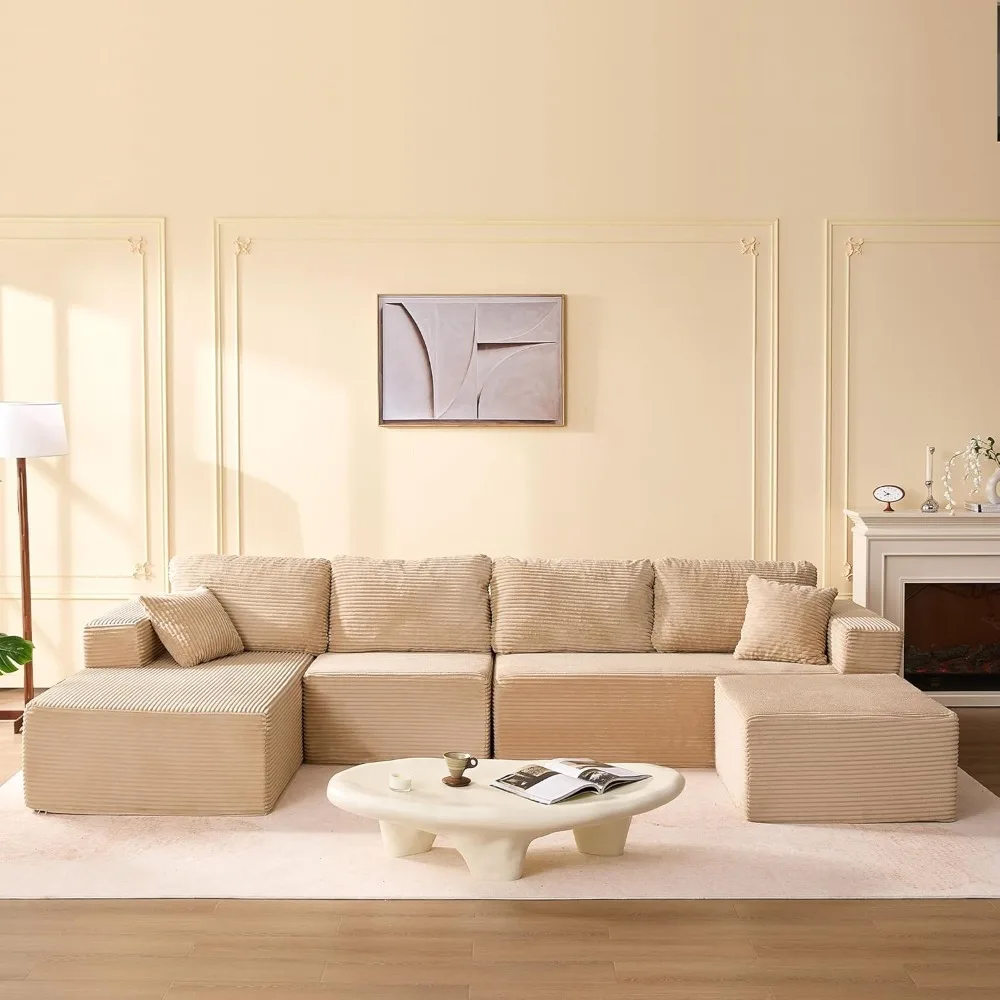 

138" Boneless Couch with Deep Seat, Modular Sectional Sofa, Cloud Sectional Couch for Living Room, Customized