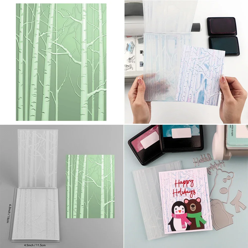 2024 Neuer 3D-Prägeordner mit Birkenbaum-Wald-Muster-Hintergrund zum Hinzufügen von strukturierten Details an die Herstellung von Papierhandwerksprojekten