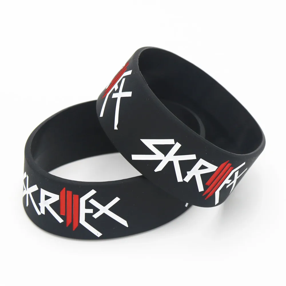 1PC Singer SKRILLEX Silicone Bracelet Debossed Filled in Colour Wide Black Music Fans Rubber Wristband Gifts SH132