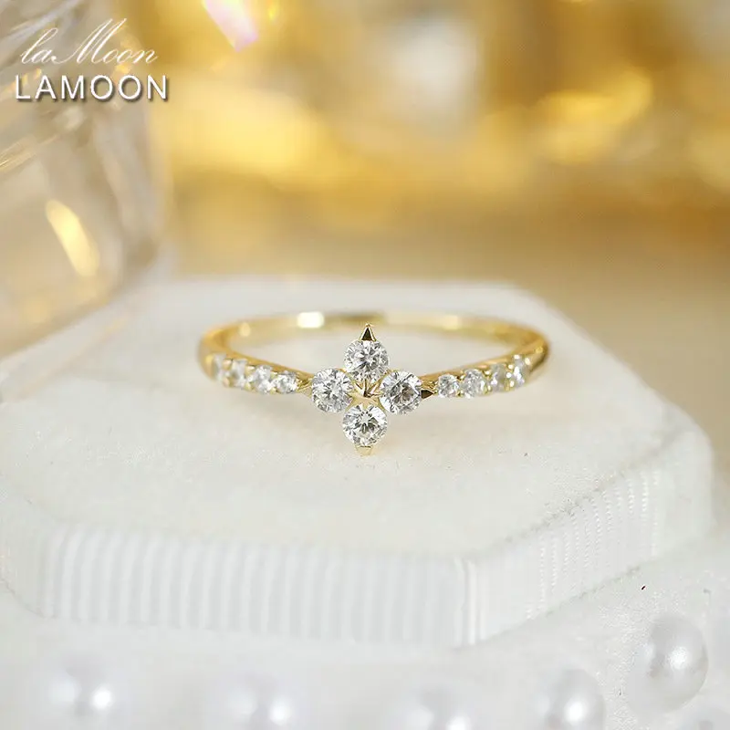 

Кольцо LAMOO из стерлингового серебра 925 пробы с позолотой 14 карат для женщин, простое элегантное изысканное кольцо с четырьмя листами клевера, изысканные ювелирные изделия, подарок