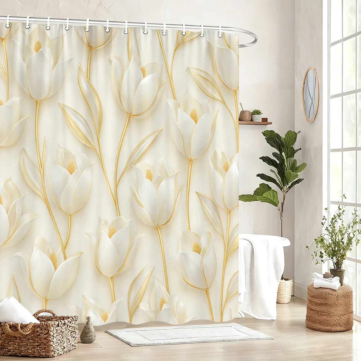 Exquisite Themed Pattern Polyester Shower Curtain - Stylish Bathroom Decor, Delicate Printed Bath Curtain for Home & Hotel