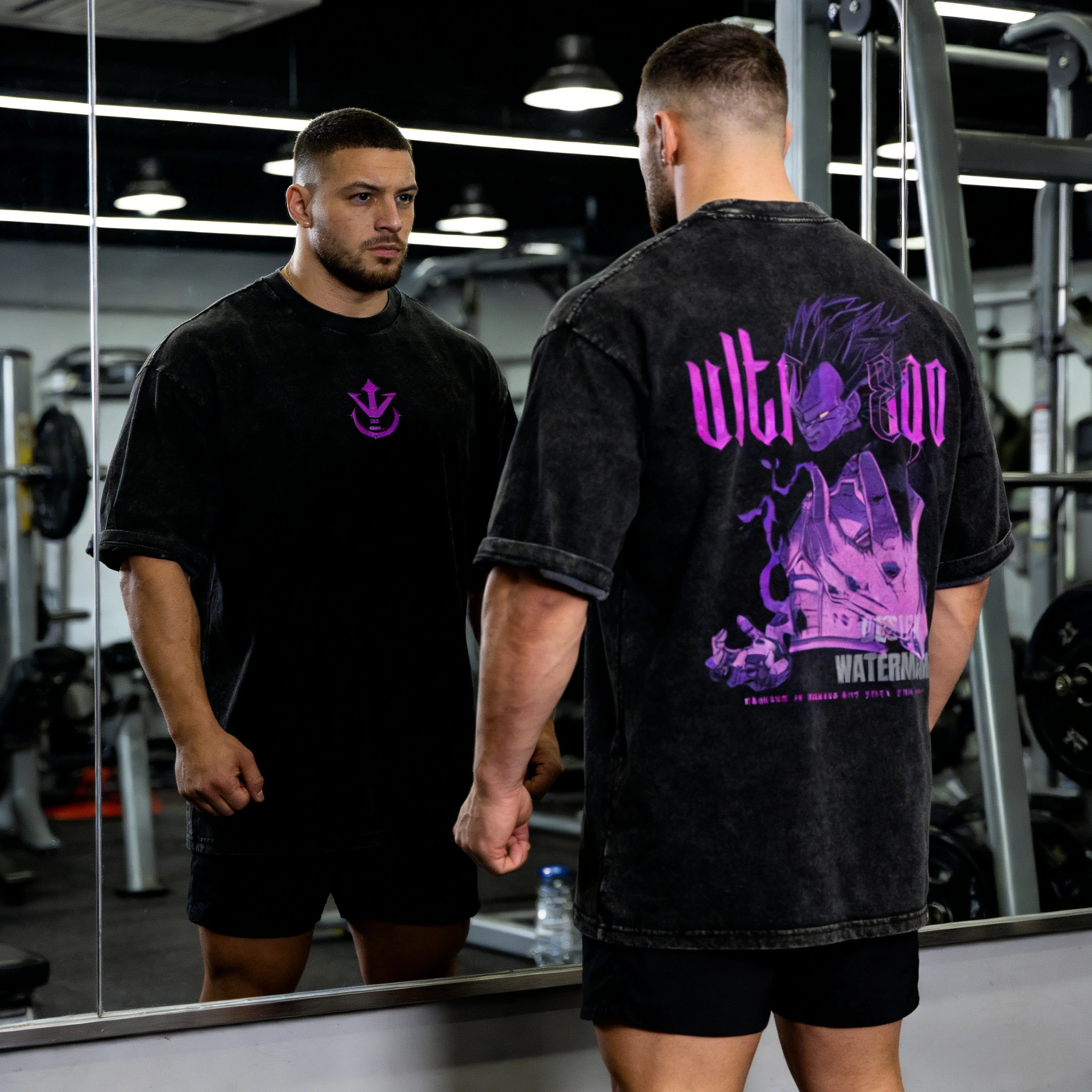 Camiseta Masculina Retrô Dragon Ball Verão 2026, 100% Algodão, Lavada, Oversized, para Academia, com Estampa Ultra Ego Vegeta, Estilo Vintage, para Combinar em Família