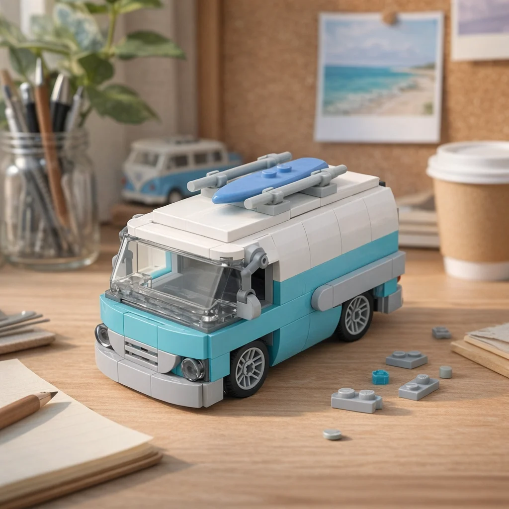 

MOC Retro Surf Camper Van Building Blocks Vintage Beach Travel Car DIY Model Bricks Set Collection Gift for Adult Fans