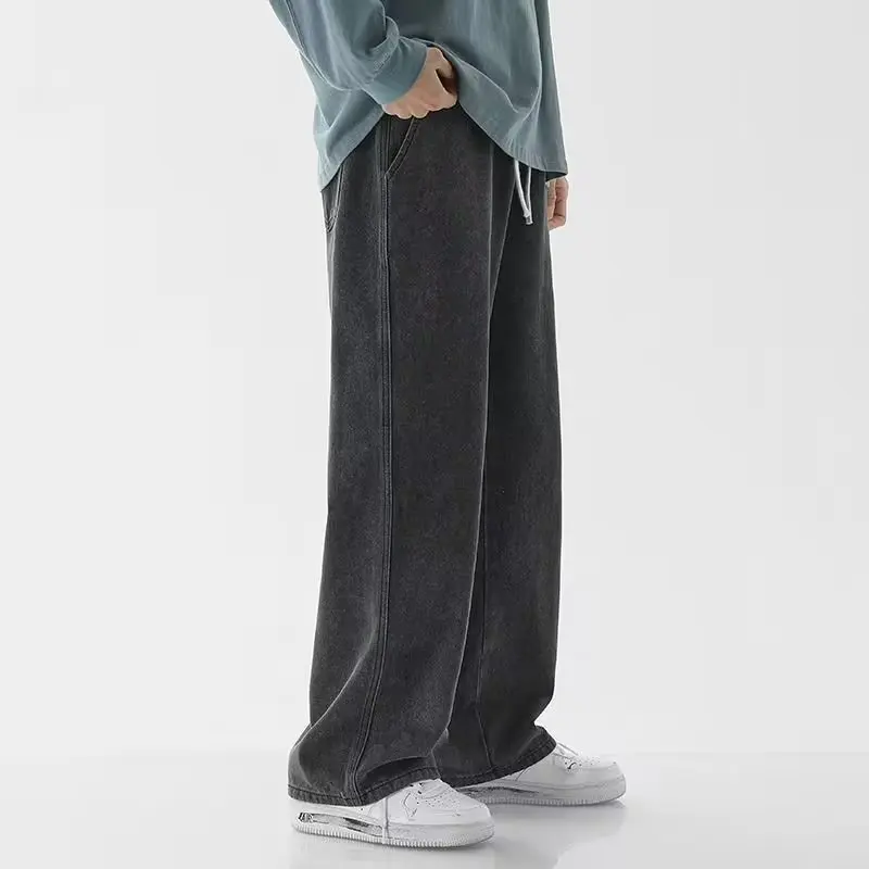 

Casual Loose Men's Jeans High Street Dstring Elastic Waist Spring Autumn Straight Leg Loose Fit Youth Faion Casual Jeans