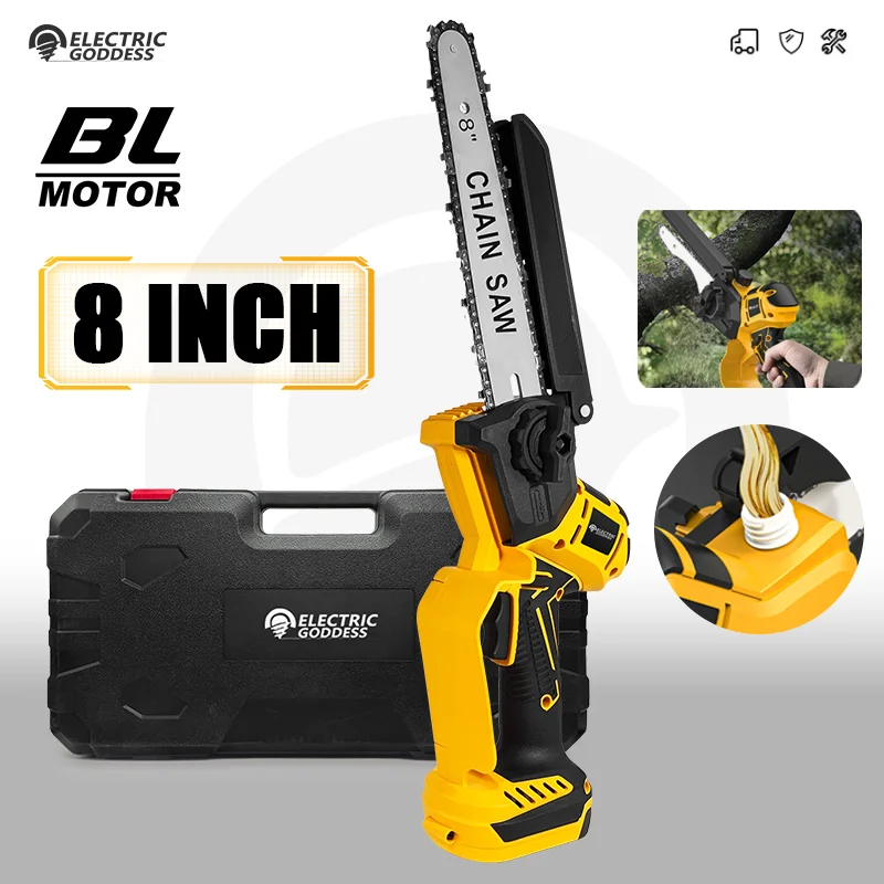 8 Zoll 1380w bürstenlose gelbe elektrische Kettensäge profession elle Gartens chnitt säge Elektro werkzeug für Dewalt 20V Batterie