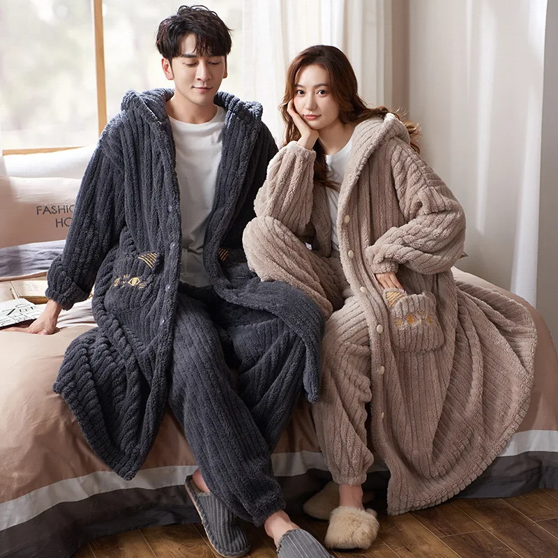 Winter Couples Pajama Sets Women Men Pyjamas Hoodies Sleepwear Thicken Soft Warm Korean Lovely Lovers pijamas para parejas