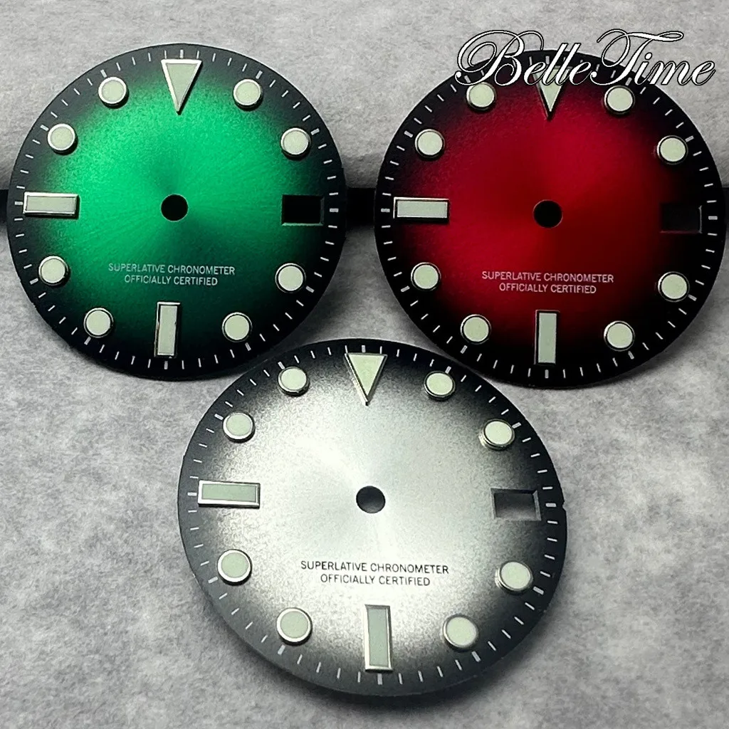 28.5mm Single Calendar Watch Dial Fit NH35 NH36 Movement Green Red Black Gray Green Luminous  Dial Accessories