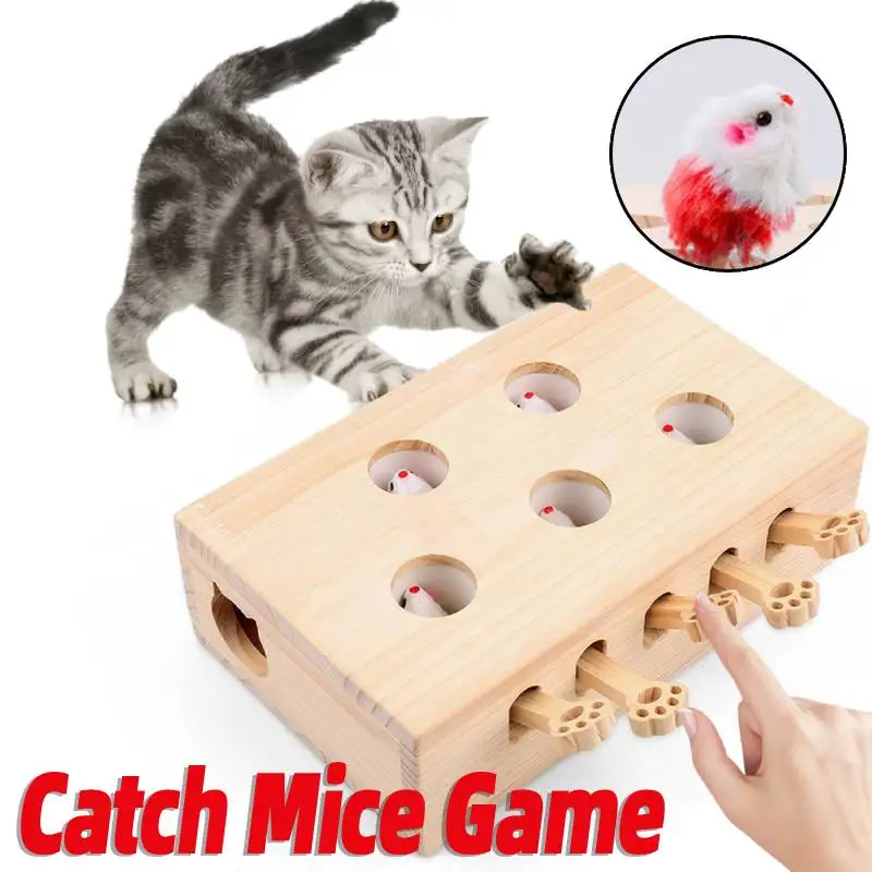 

Деревянная игрушка для кошек Whack-A-Mole, забавная игра для ловли мышей, интерактивная игрушка для кошек, игрушка-головоломка из цельного дерева для кошек, для домашнего котенка