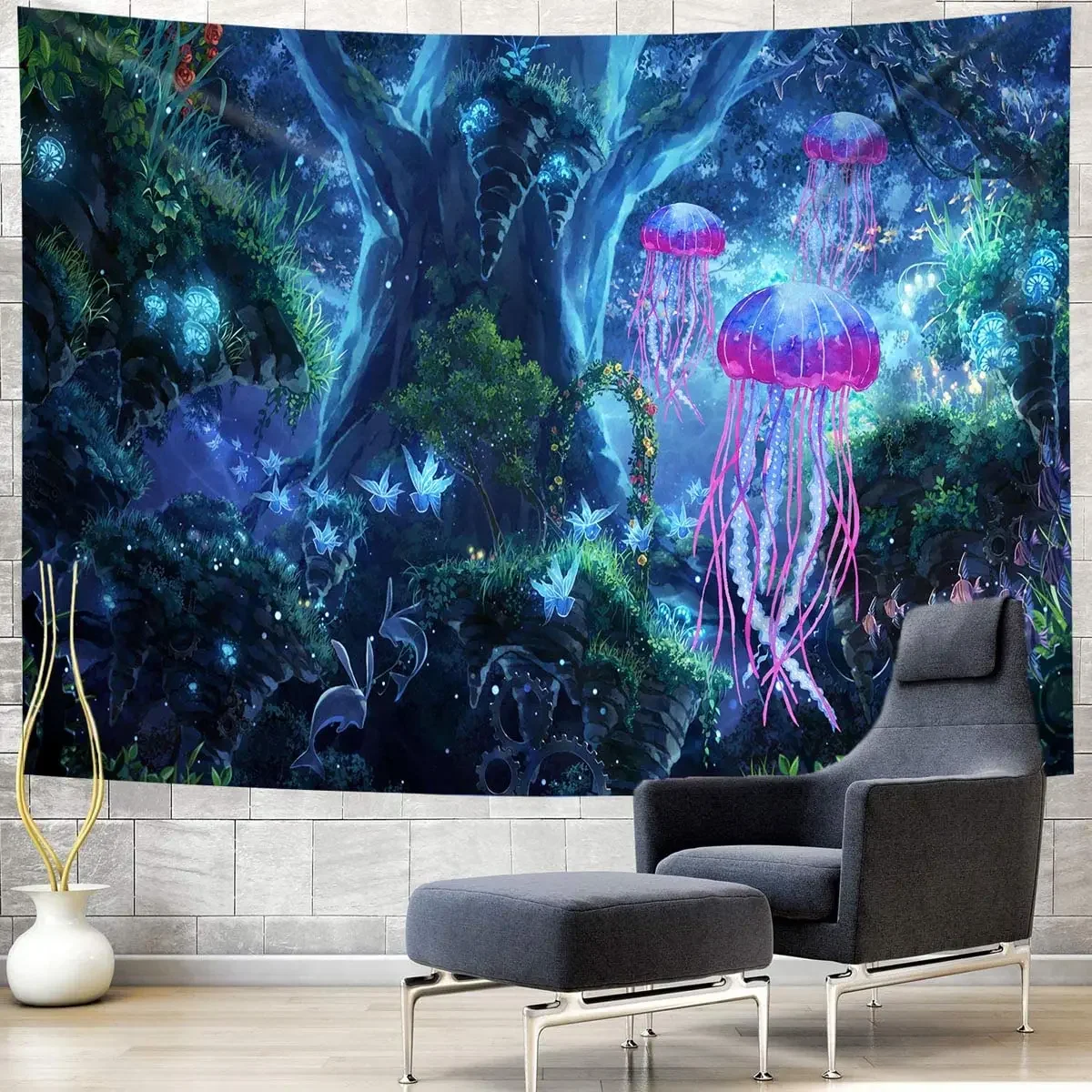 Magic forest plant tapestry mysterious dream scene wall hanging bedroom living room dormitory room home decoration