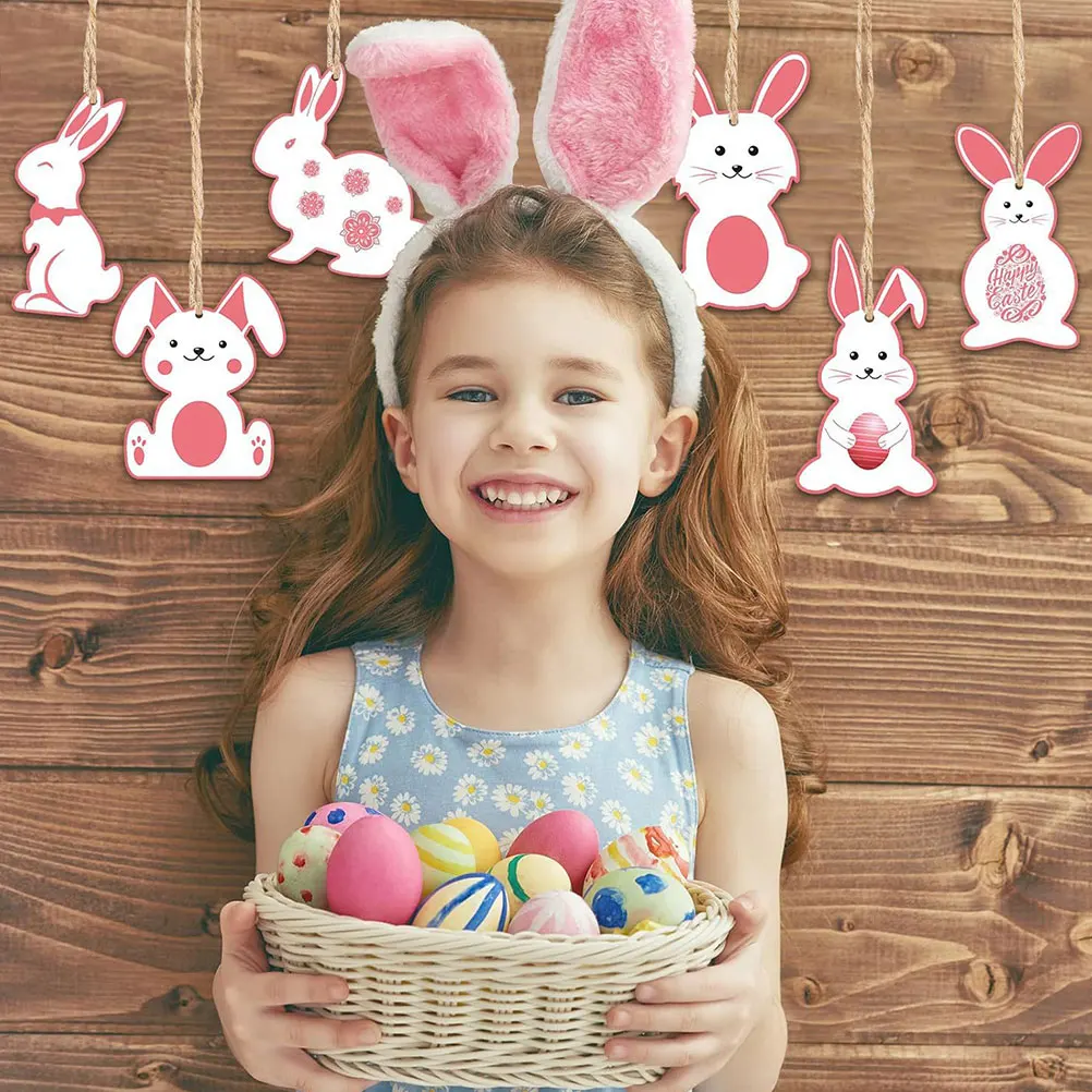 

12Pcs Unfinished Wood Cutouts Easter Bunny Chips Natural Wooden Slices for DIY Art Craft Kids Family Holiday Activities