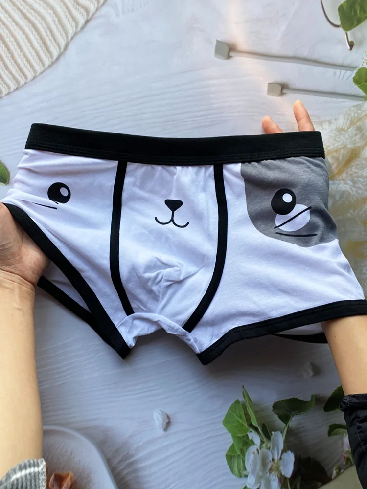 Men Panties Cotton Boyshorts Men Funny Cat Sports Boxer Shorts Panties Cartoon Printed U Convex Male Men\'s Underwear