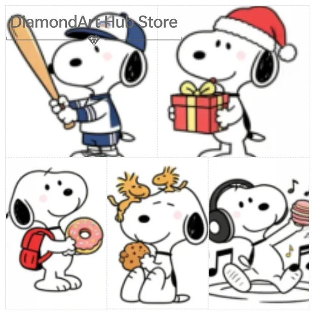 5D DIY Diamond Painting Cute Snoopy Peanuts Cartoon Art, Baseball Player, Christmas Gift, Donut Backpack, Woodstock On Head,