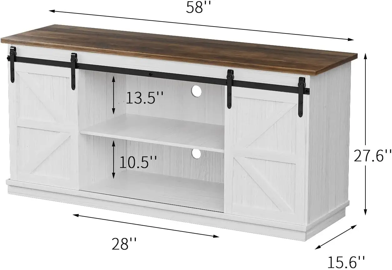 Farmhouse TV Stand for 65 Inch TV,Modern Television Stands Mid Century Media Entertainment Center with Sliding Barn Doors(White)