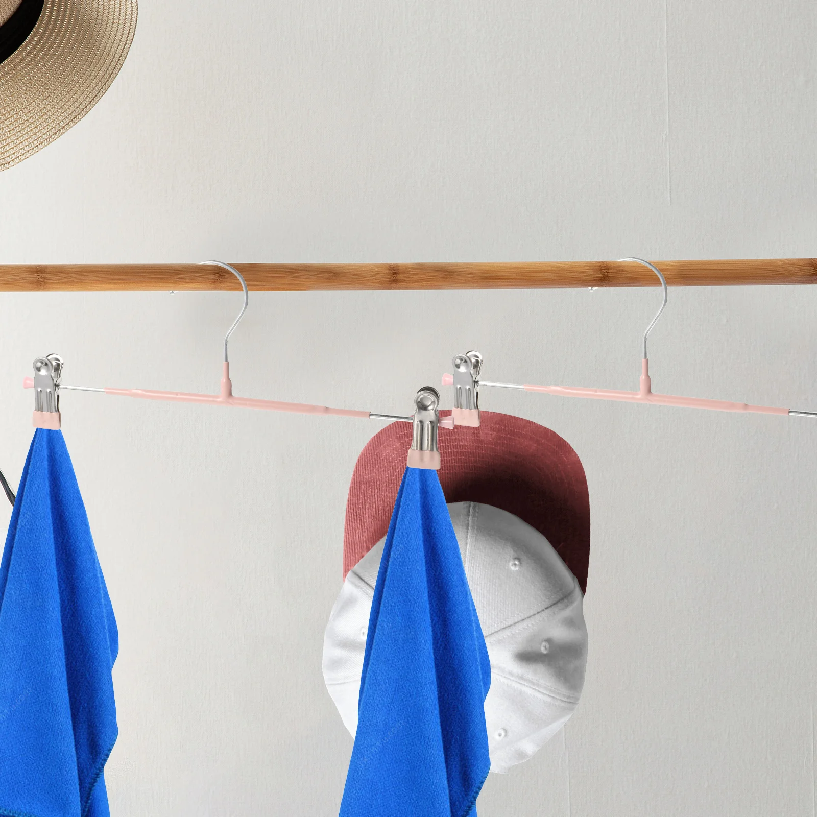 

5pcs Stainless Steel Hanger Set Heavy Duty Adjustable Clip Hangers For Pants Skirts Jeans Space Saving Non-Slip Telescopic