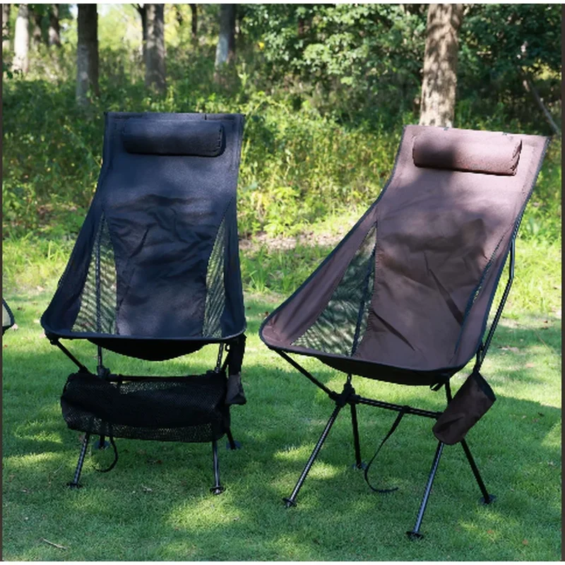 Lightweight Aluminum Folding Camping Chair with Headrest, Portable Outdoor Chair for Fishing, Travel & Beach